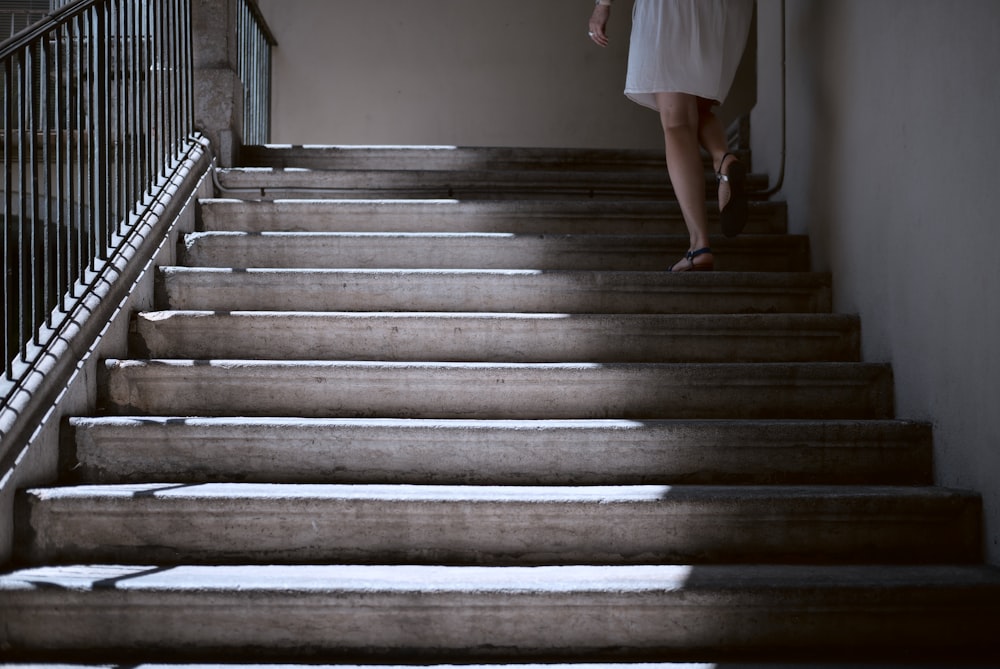 woman walking in stair