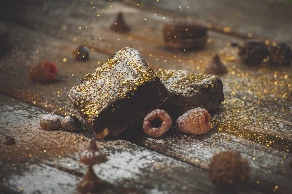 close-up photo of two brownies