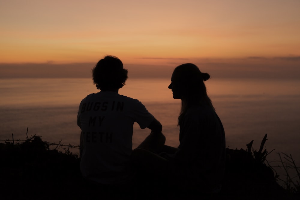 silhouette of 2 person during golden hour