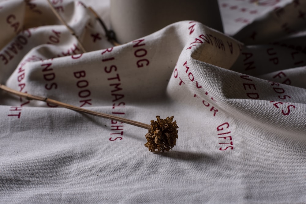 a close up of a flower on a cloth