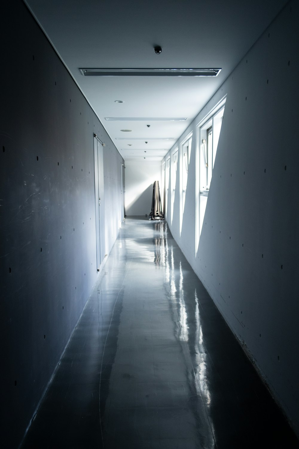 white hallway with white walls