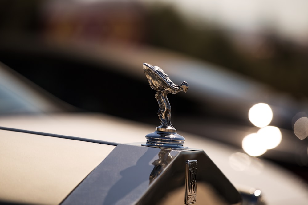 selective focus photography of hood ornament
