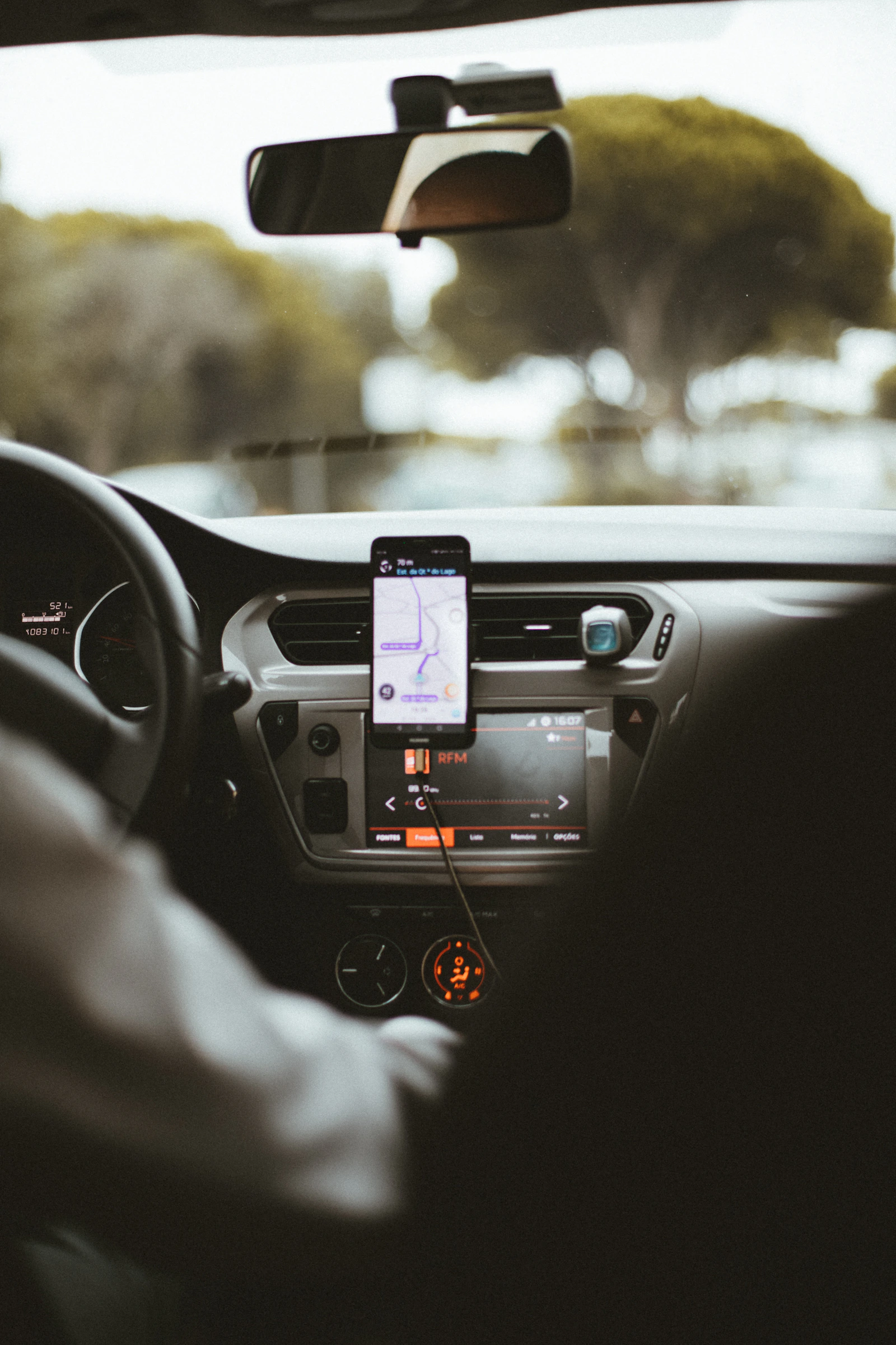 Smartphone positioned inside a vehicle