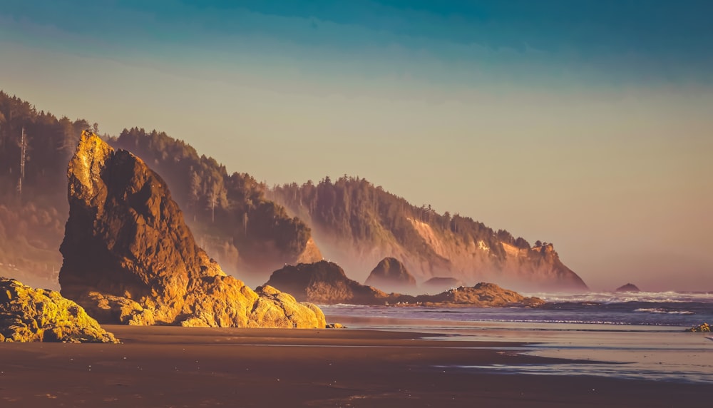 ocean waves crashed on island