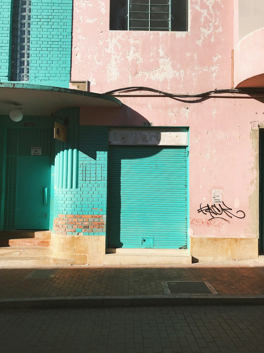 blue and pink concrete building