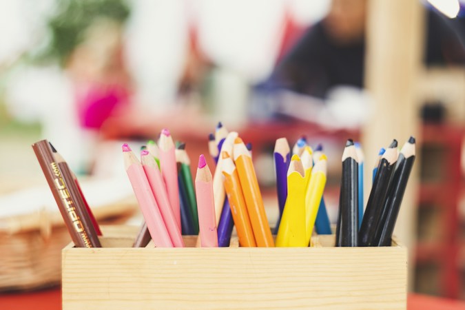 A row of colorful pencils, a simple symbol of the elementary school classrooms served by the Clark County School District