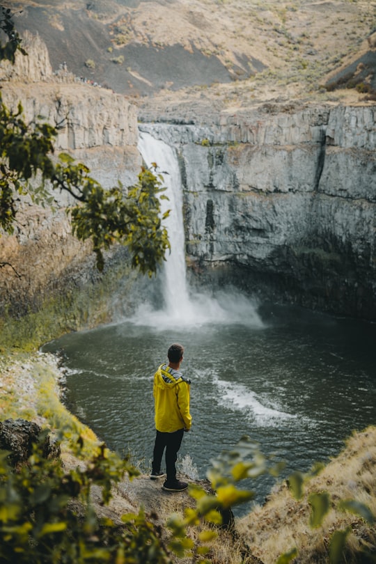 person standing near waterfall during daytime in Palouse Falls United States