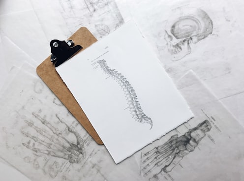 brown and black clipboard with white spinal cord print manual