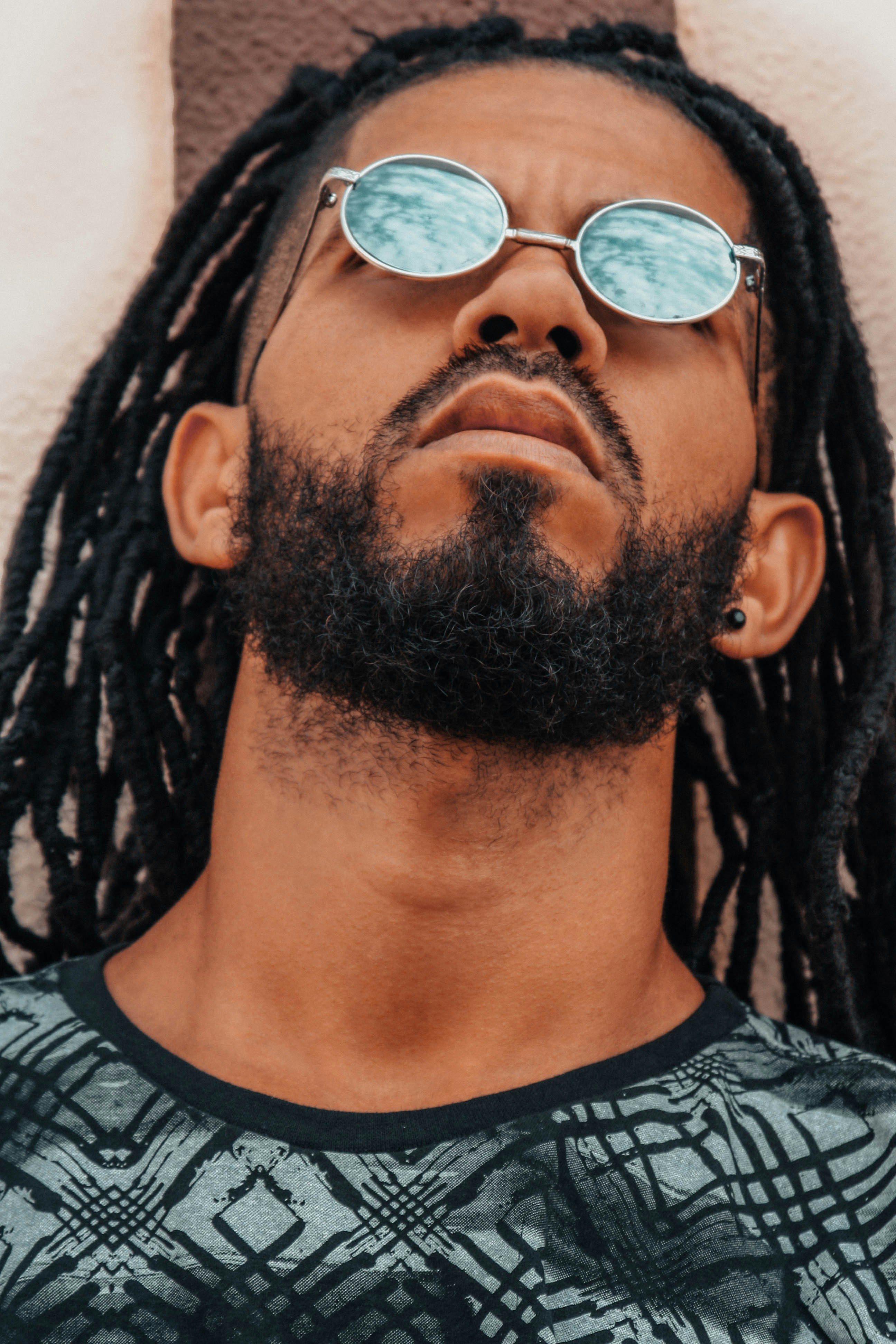 Man Wearing Silver Colored Hippie Sunglasses Photo Free Human