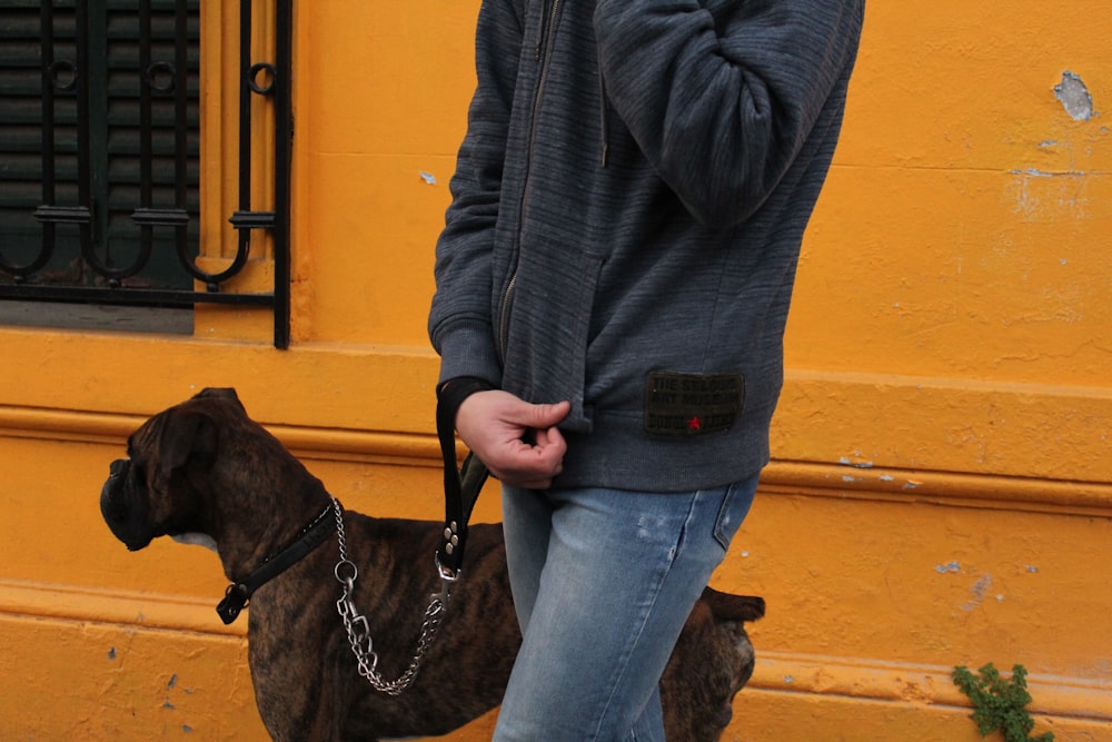man holding dog leash