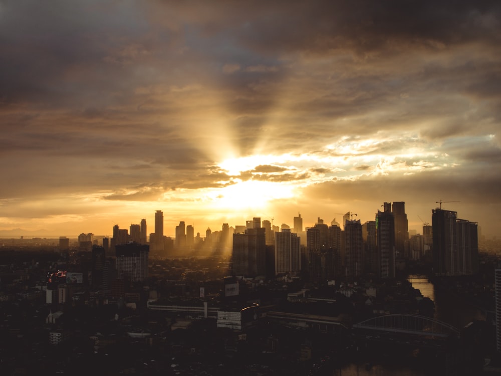 high-rise buildings during golden hour aerial photography