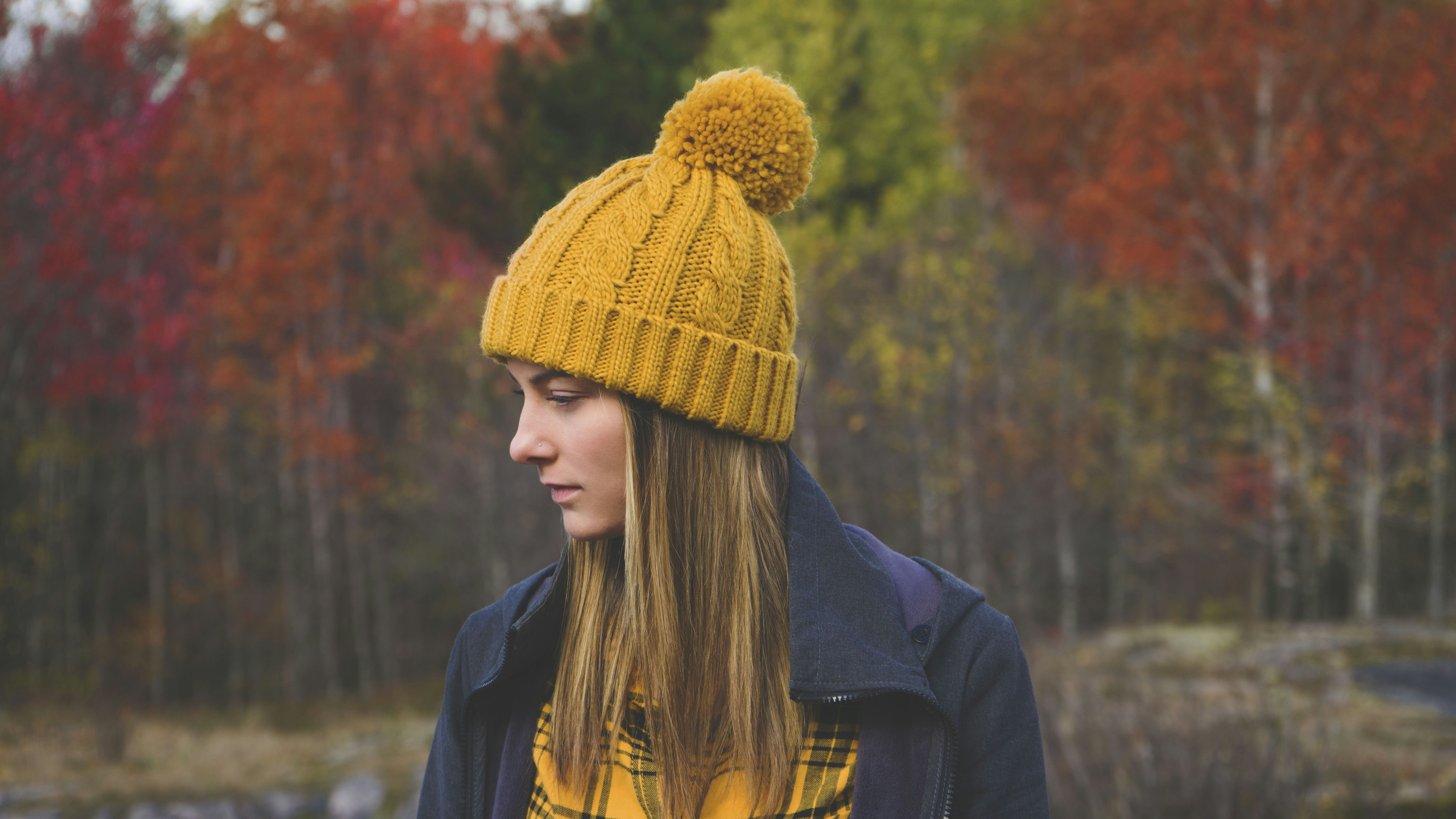 woman wearing knit hat