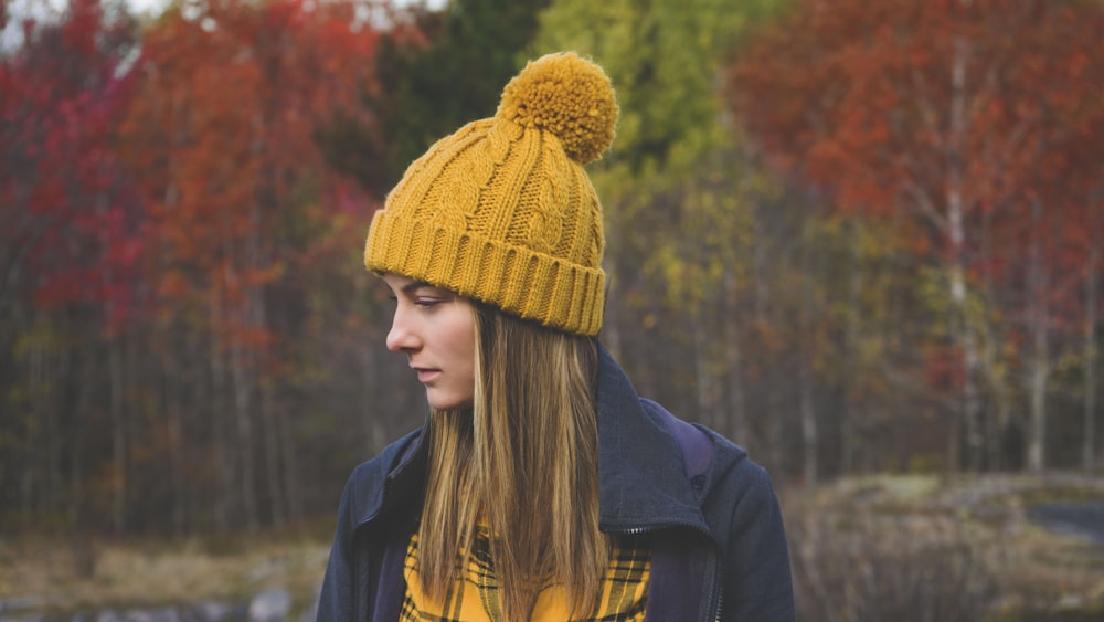 woman wearing knit hat