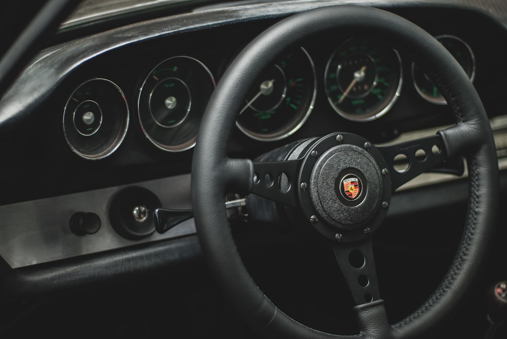 black car steering wheel