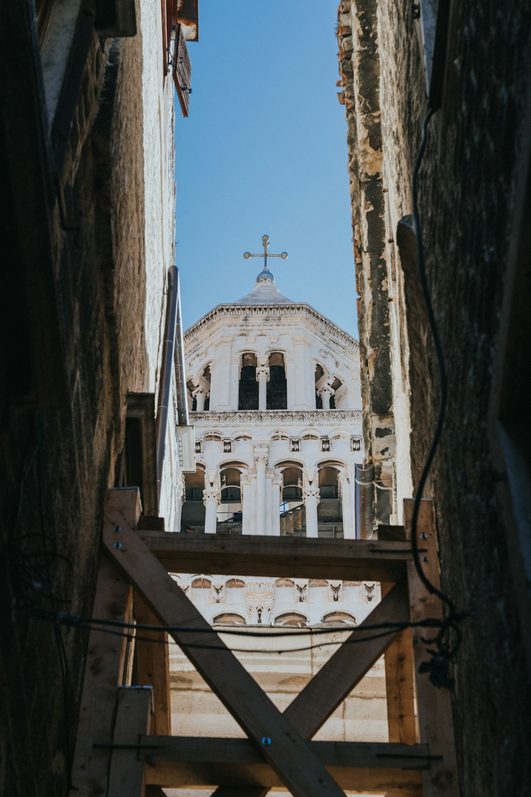 worm's eye view of church