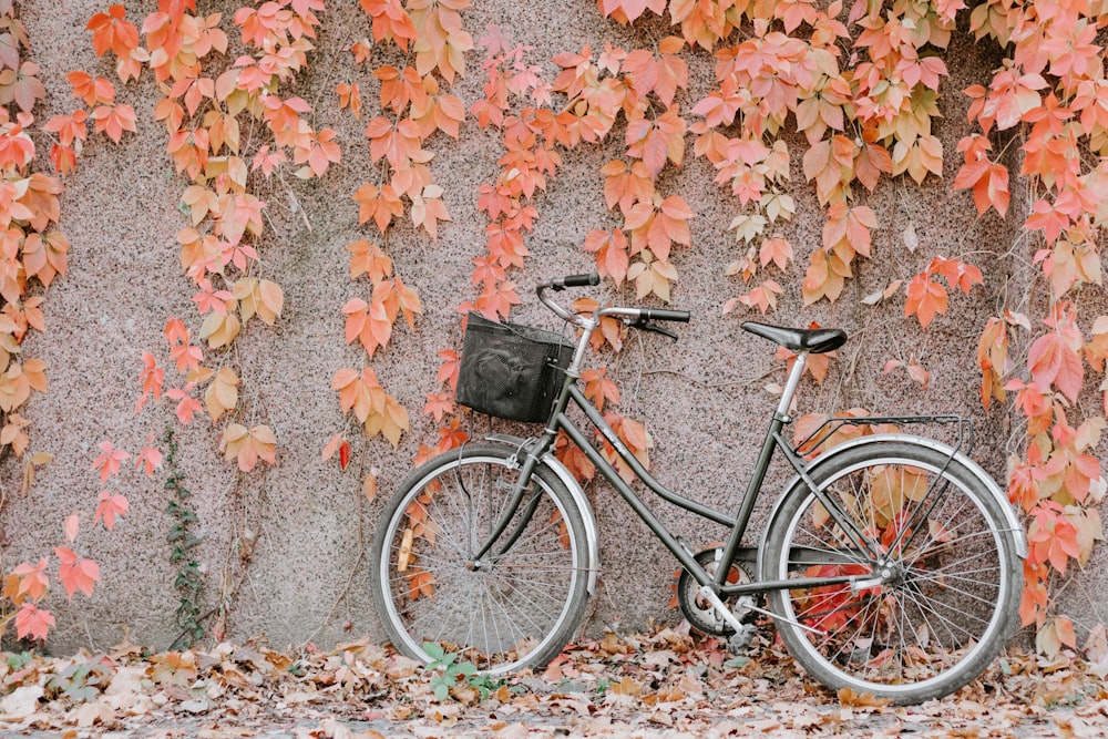 gray commuter bike near wall during daytime