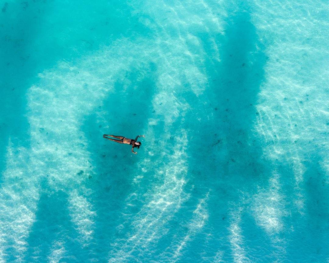 high angle photography of woman swimming during daytime