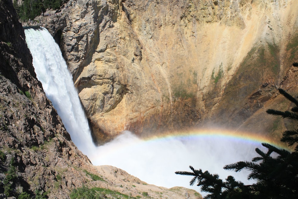 waterfalls and mountain range