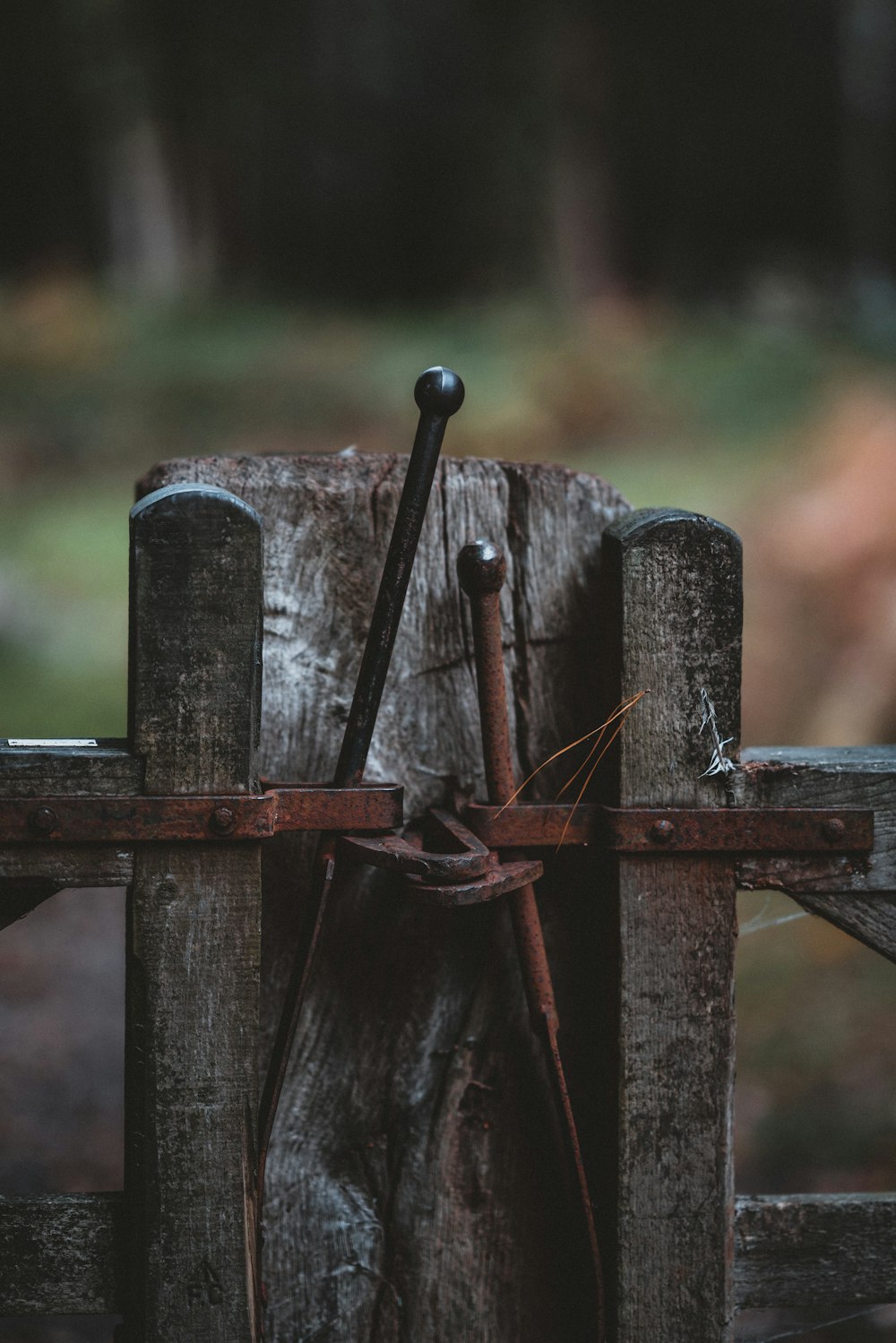 brown metal rod on fence