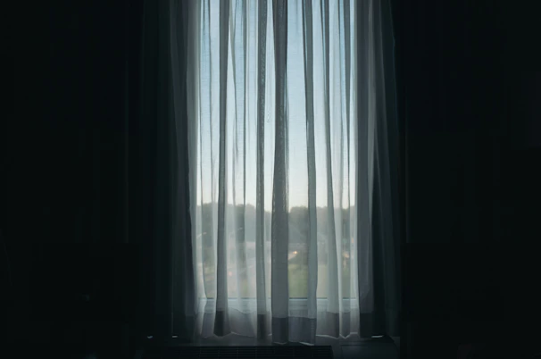 Soft sheer fabric blinds gently filtering warm sunlight into a cozy room