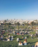 A group of diverse community members collaborating in a vibrant neighborhood park.