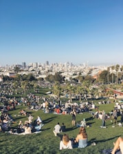 A vibrant community gathering in a lush green park.