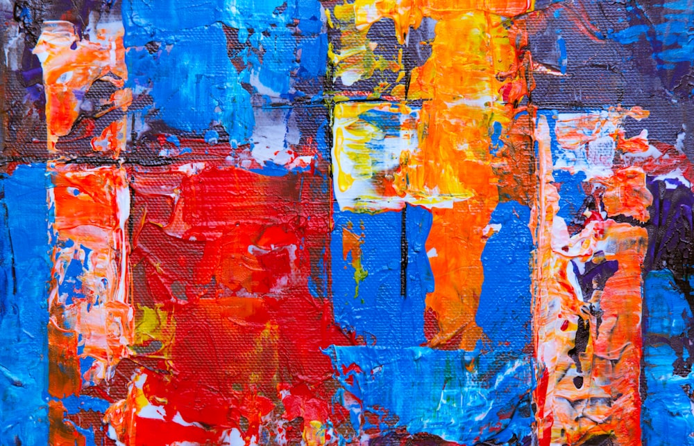 red, blue, and yellow abstract painting