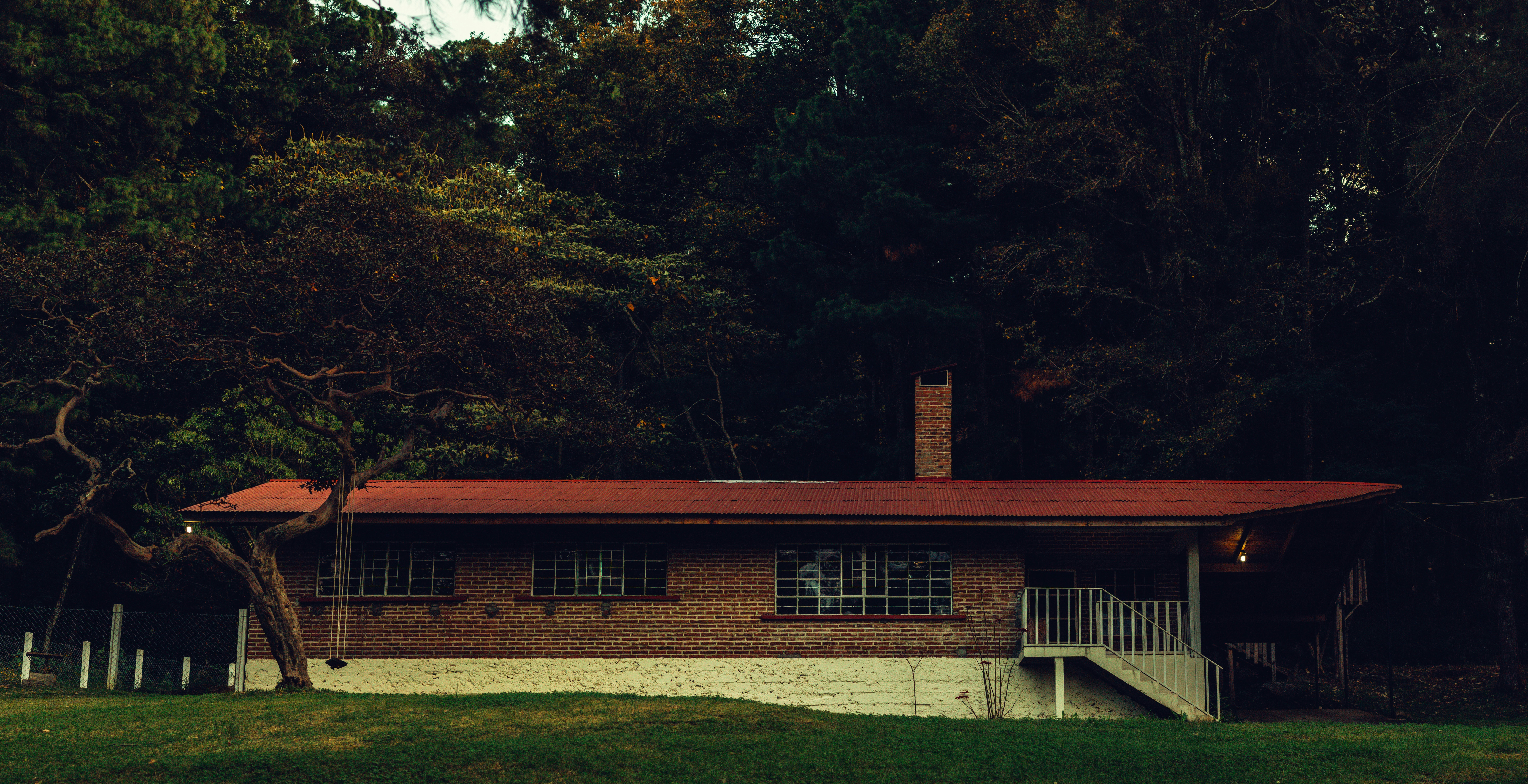 closed building windows under tree
