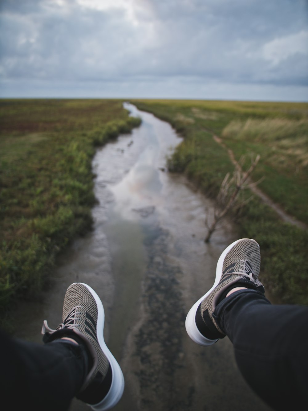 person wearing white-and-black Adidas sneakers