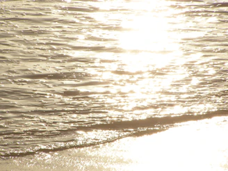 Sunlight sparkling on gentle ocean waves with a hint of golden sand in the background.