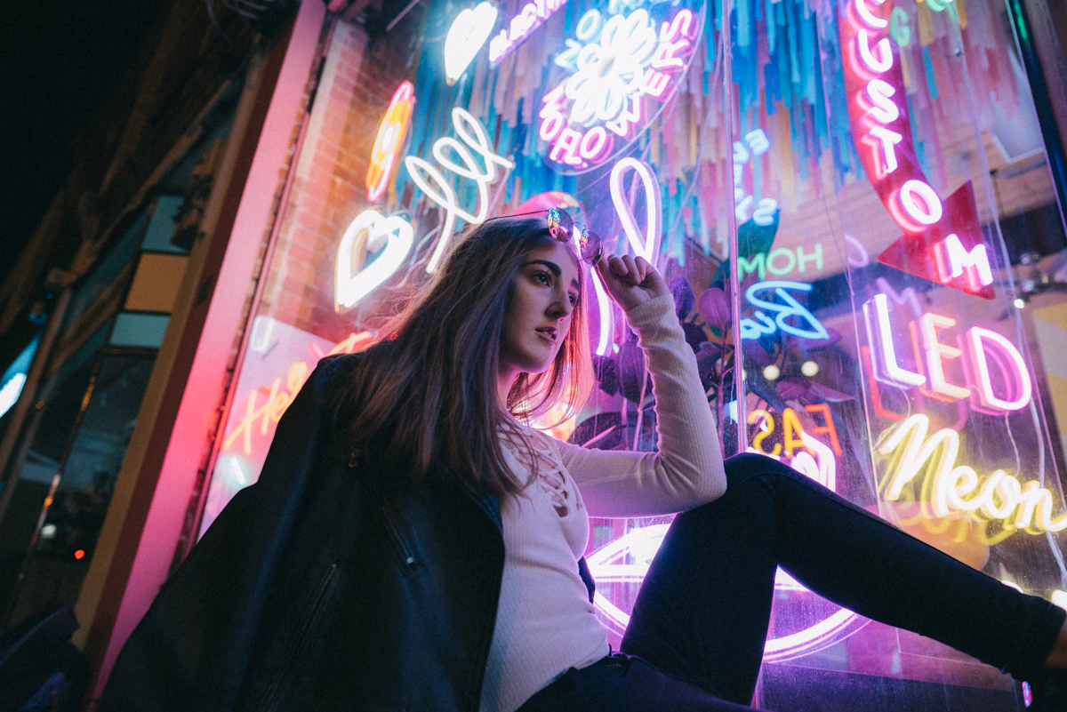 Creative portrait under neon lights