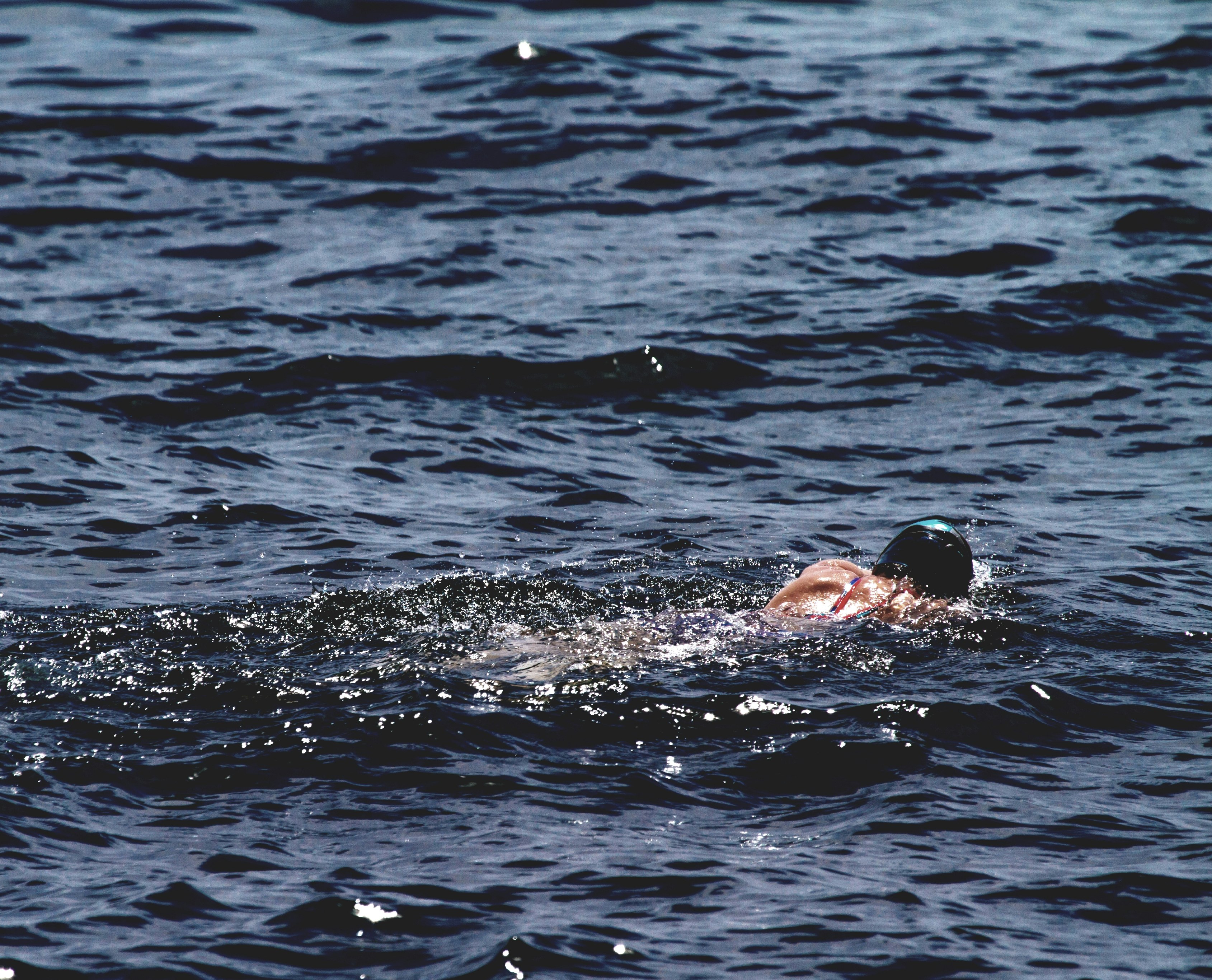 person swim on body of water