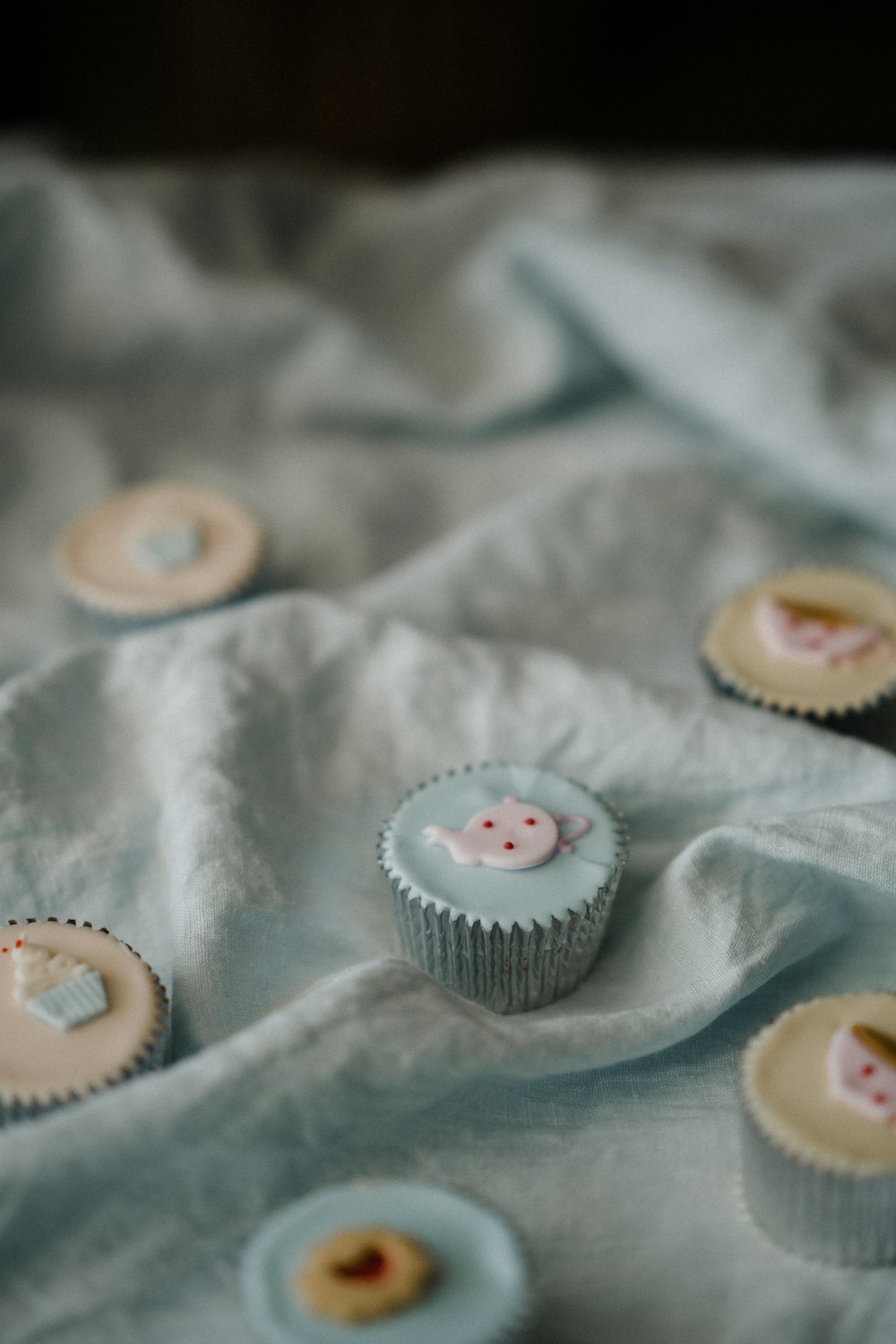 cupcakes on gray fabric