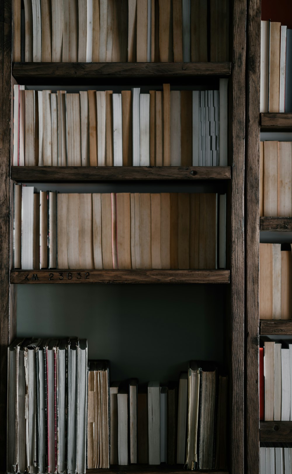 brown books in shelf