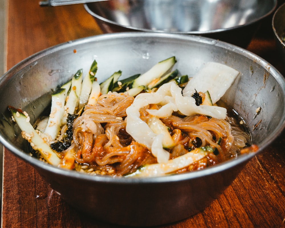 cooked food in gray bowl