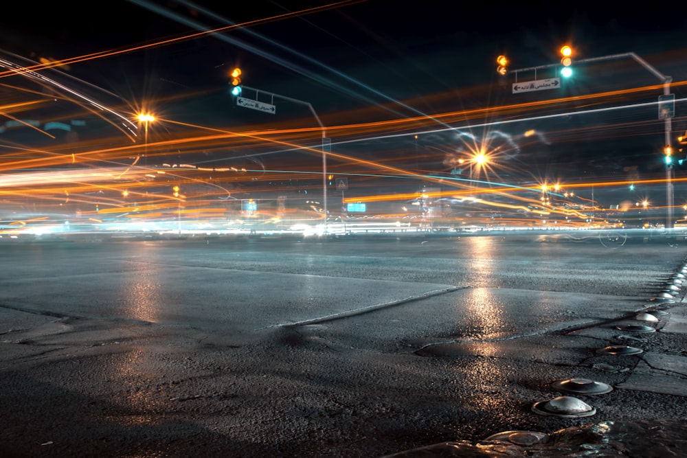 time lapse photography of wide road