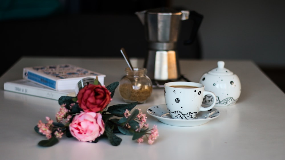 assorted-color items on white table