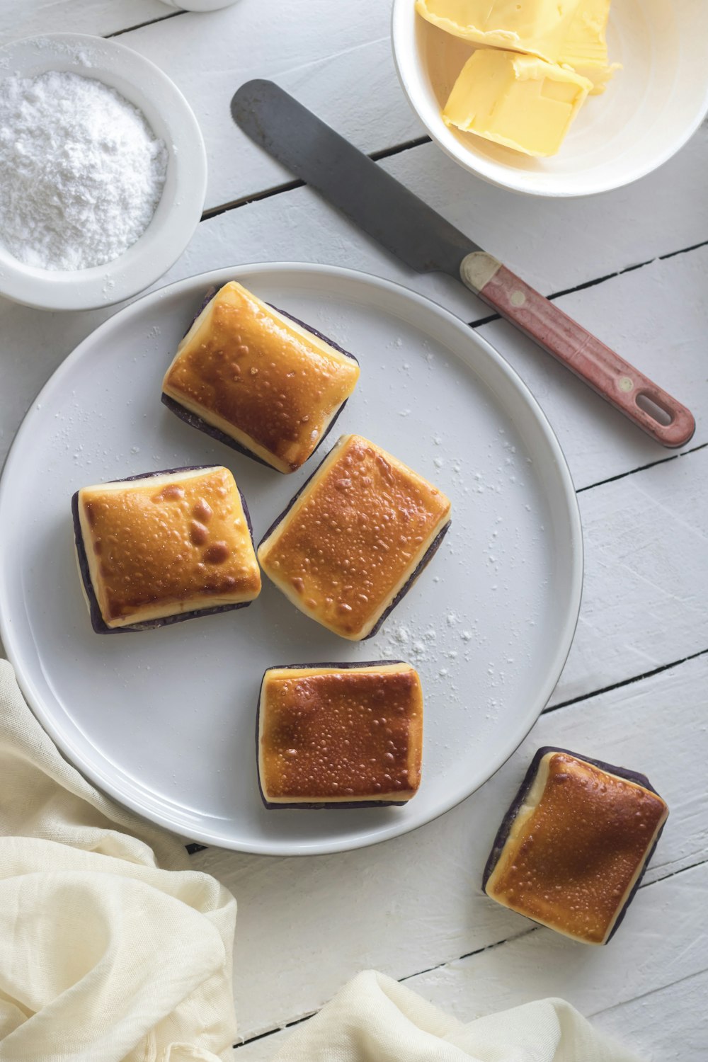 cube breads on white plate