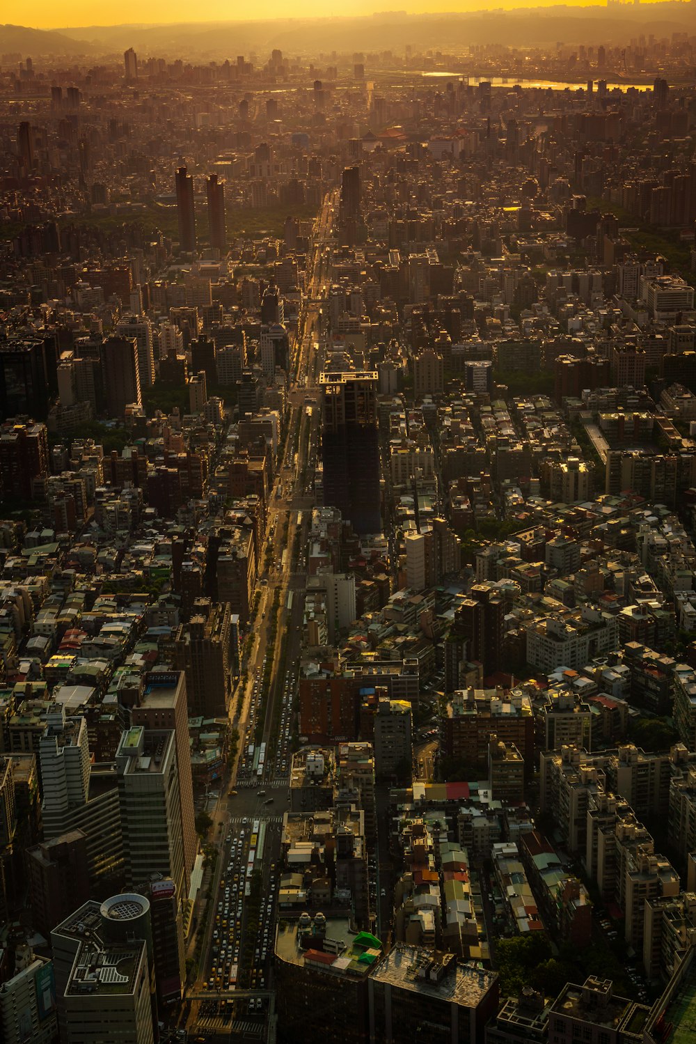 high-angle photography of city during sunset