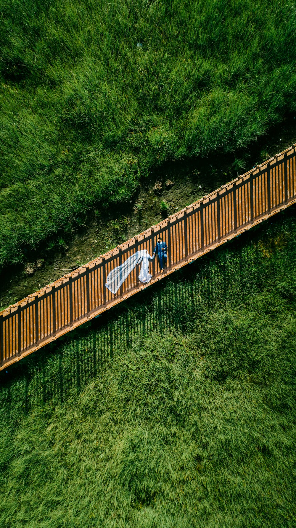 braune Brücke in der Nähe von grünen Bäumen