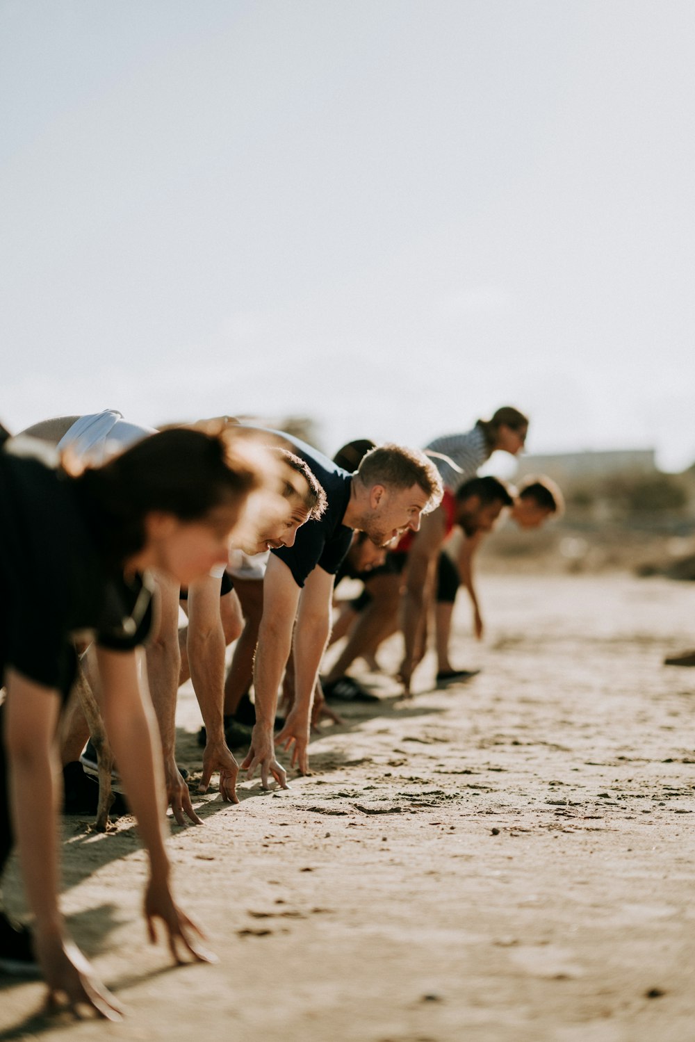 men preparing for running race