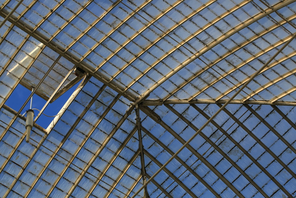 brass-colored framed glass roof