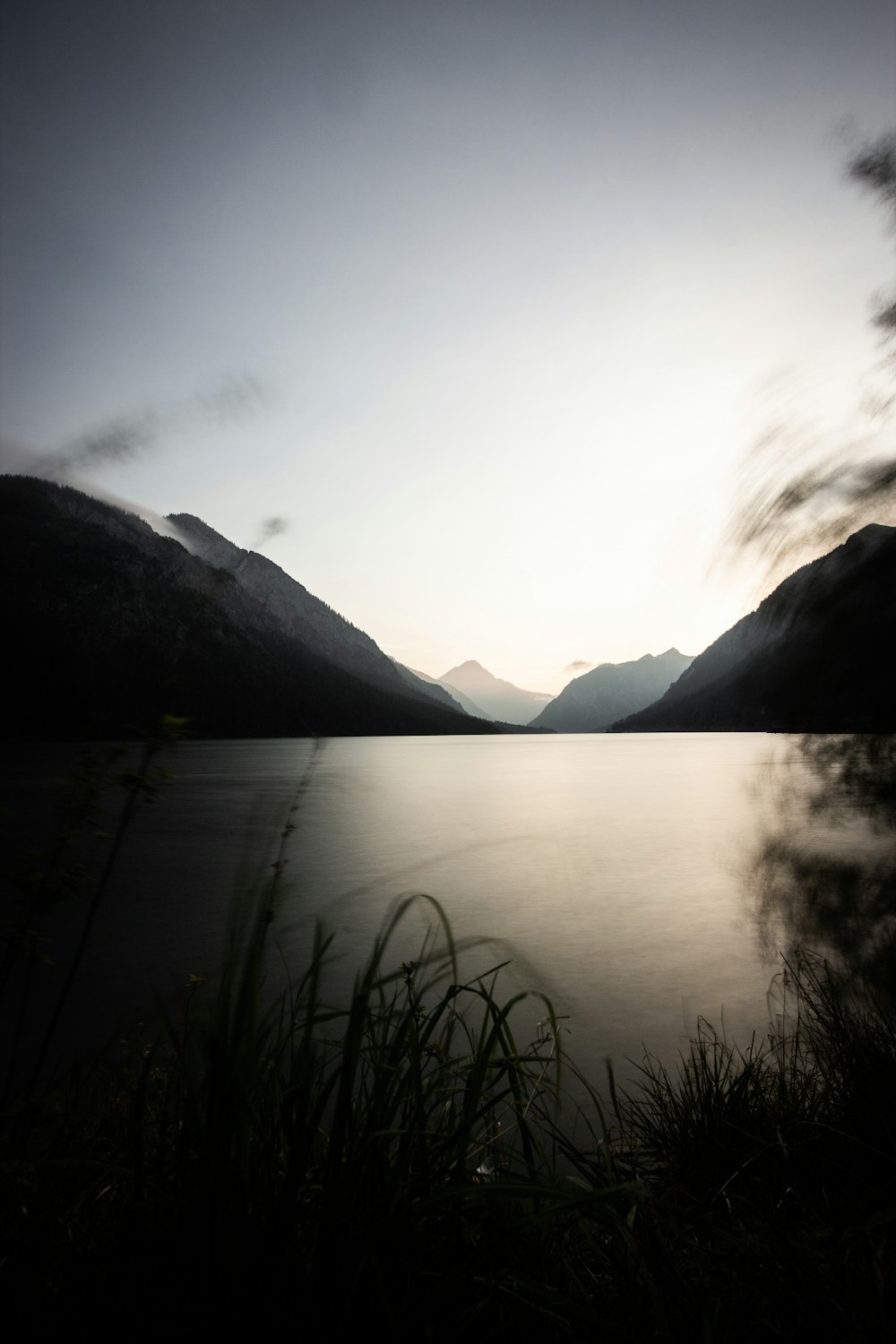 body of water between mountain