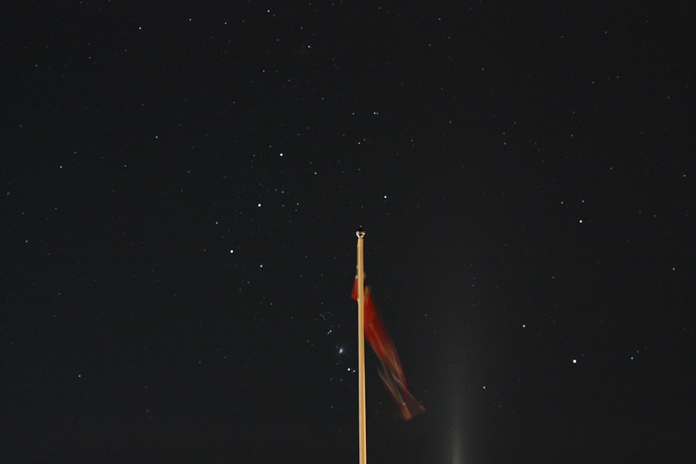 a flag on a pole in the night sky