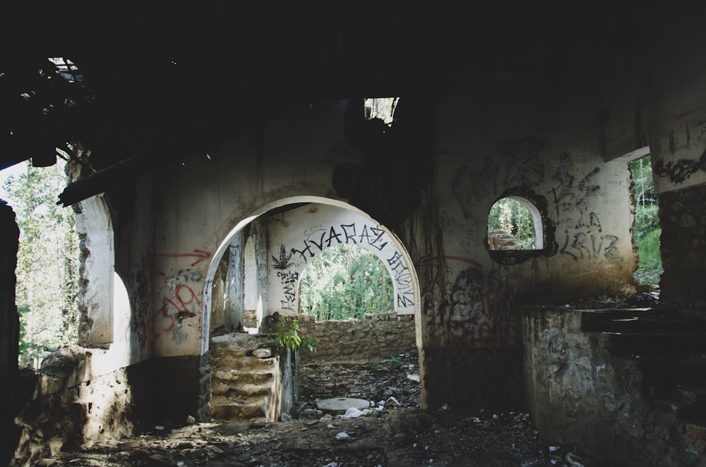 white concrete wreck building