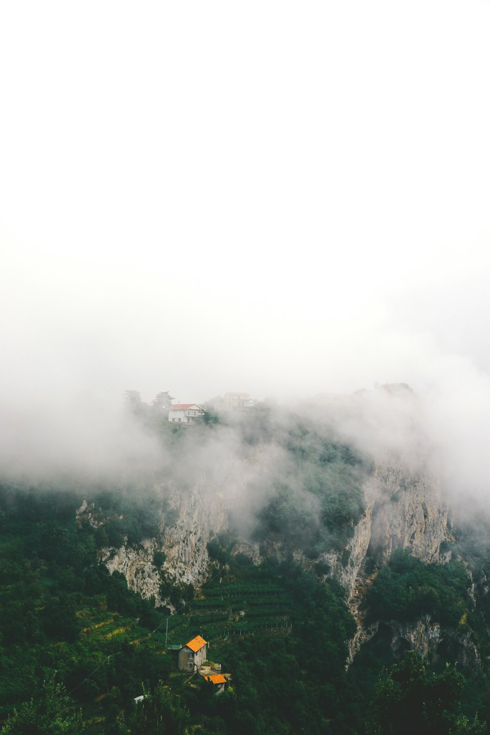 mountain with fog above