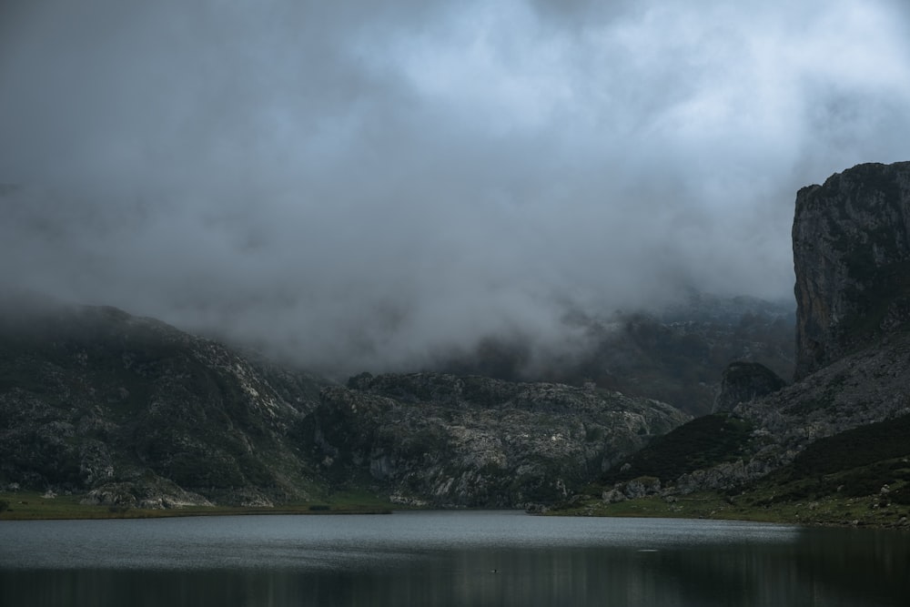 lake near rocks