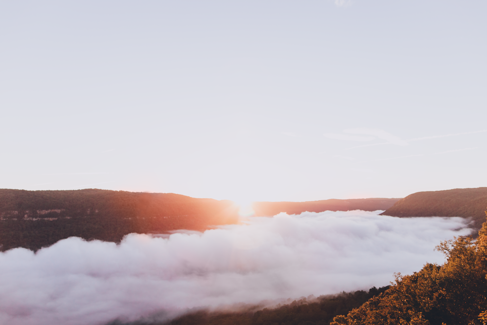 white smoky mountain during sunset