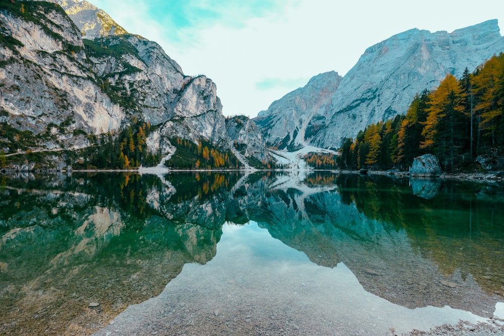 reflection of mountains on water