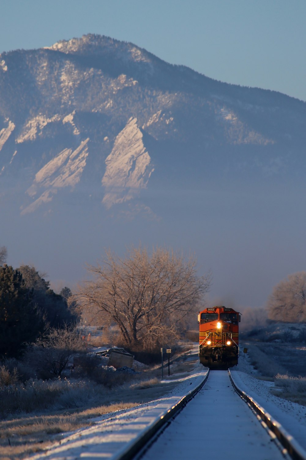train near mountain range
